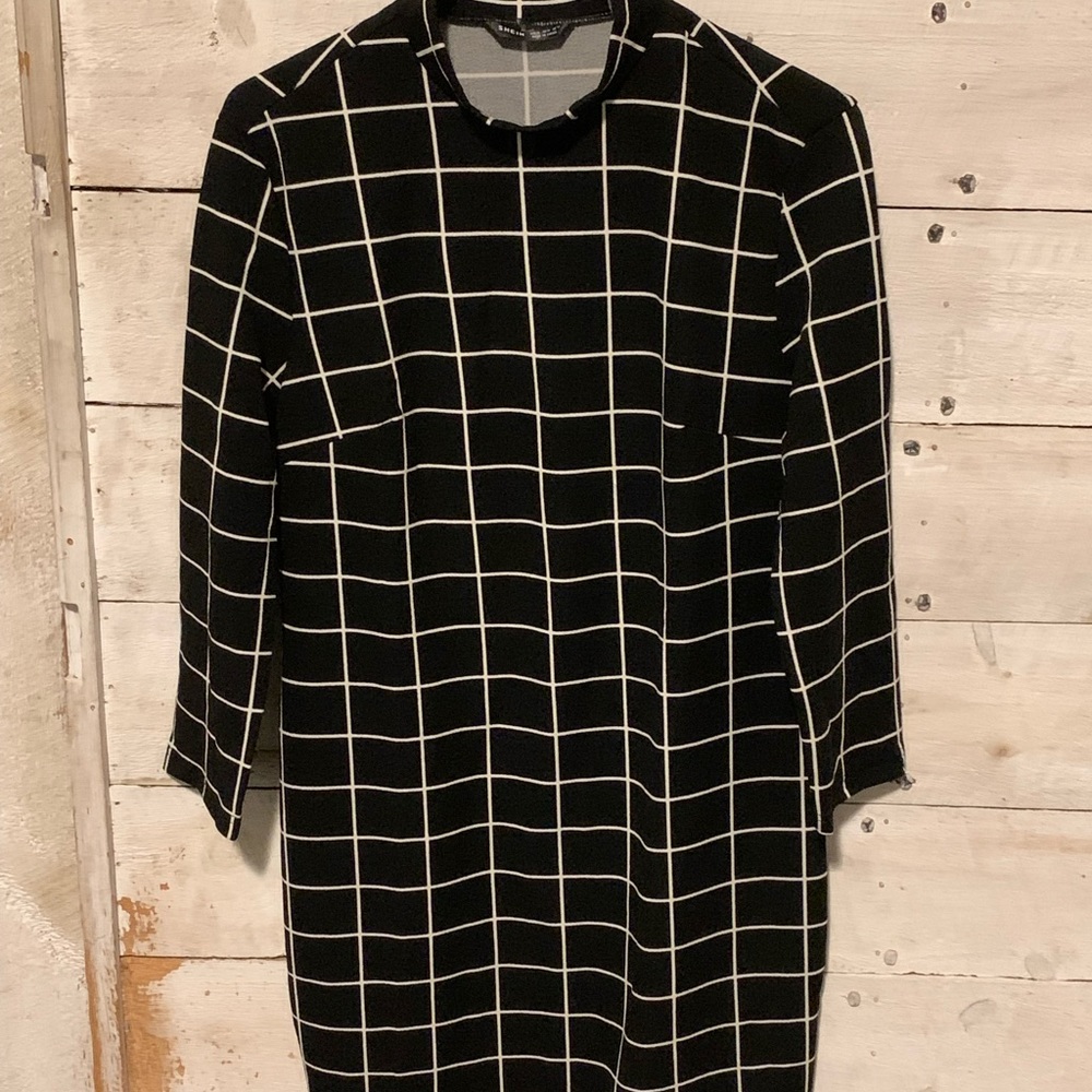 Shein windowpane mock neck bodycon dress